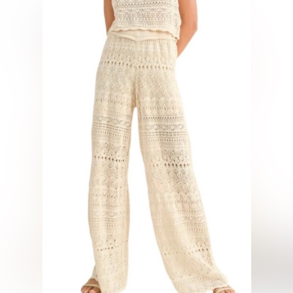House Of Harlow Crochet Stretch Knit High Waist Pant Ecru Zara Free People Mango